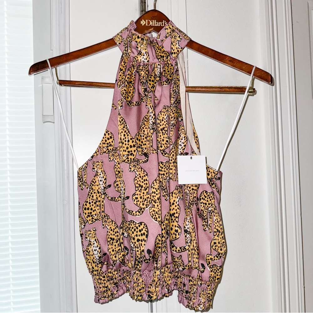 NWT Lavender Crop Blouse w Cheetahs - Lavender Brown Clothing - Size M - USA
